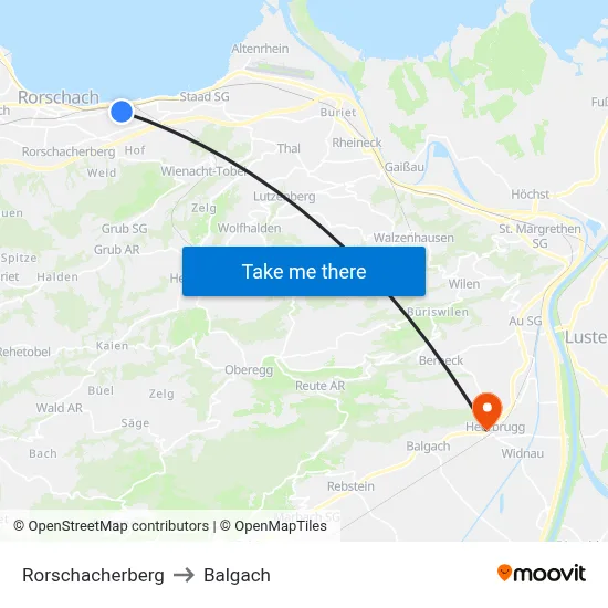 Rorschacherberg to Balgach map