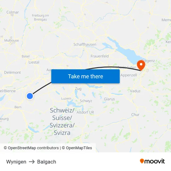 Wynigen to Balgach map