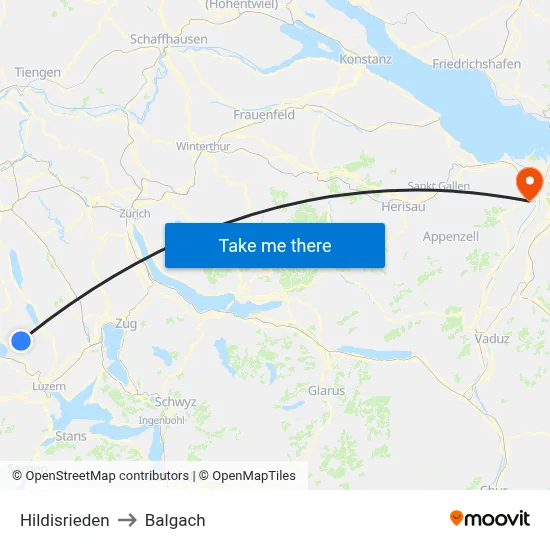 Hildisrieden to Balgach map