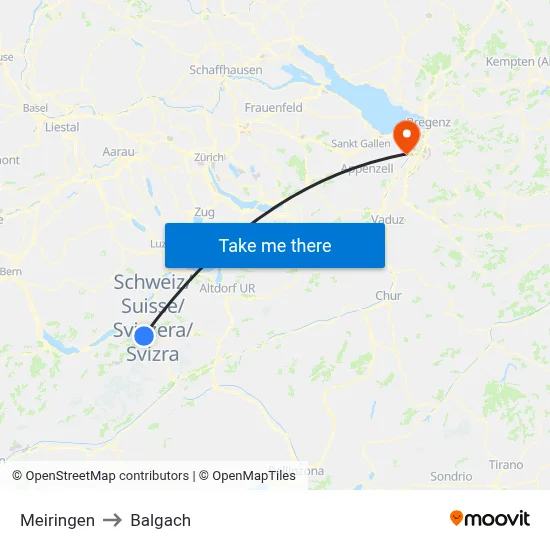 Meiringen to Balgach map