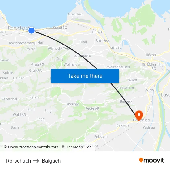 Rorschach to Balgach map