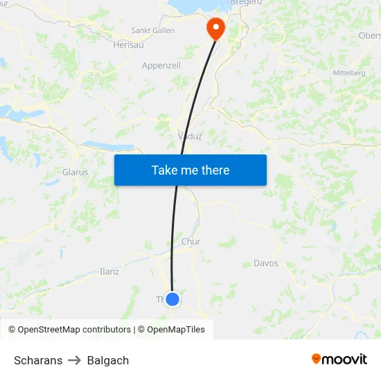 Scharans to Balgach map