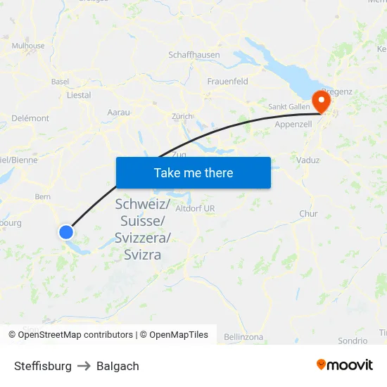 Steffisburg to Balgach map