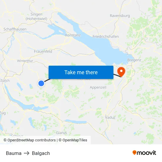 Bauma to Balgach map