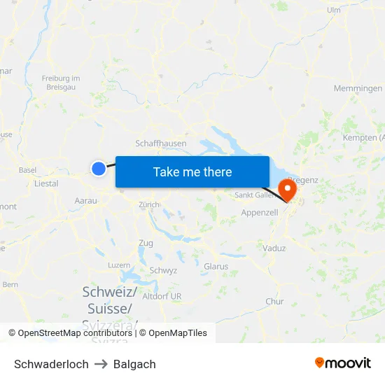 Schwaderloch to Balgach map