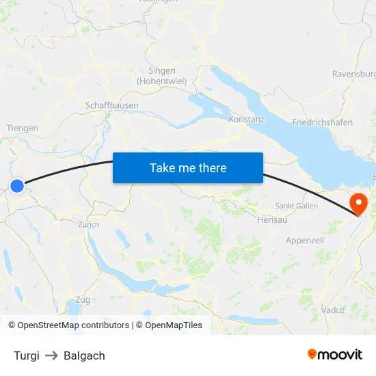 Turgi to Balgach map
