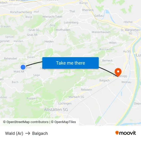 Wald (Ar) to Balgach map