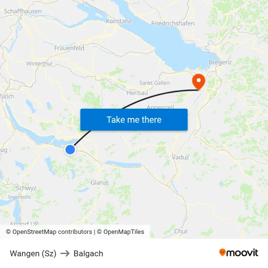 Wangen (Sz) to Balgach map