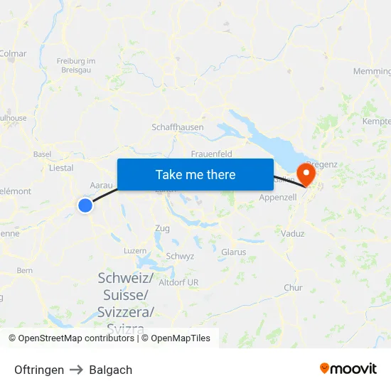 Oftringen to Balgach map