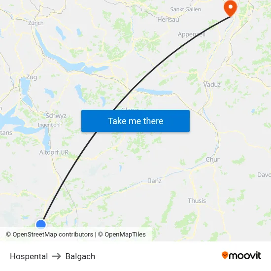 Hospental to Balgach map