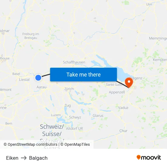 Eiken to Balgach map