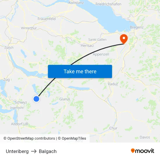 Unteriberg to Balgach map