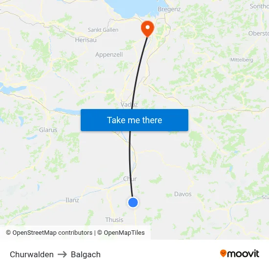 Churwalden to Balgach map