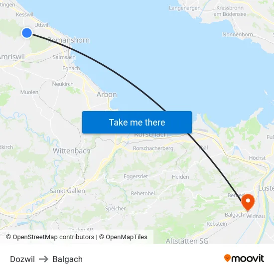 Dozwil to Balgach map