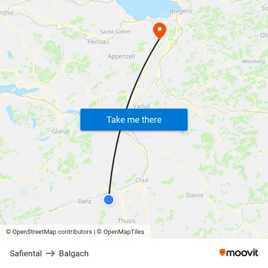 Safiental to Balgach map