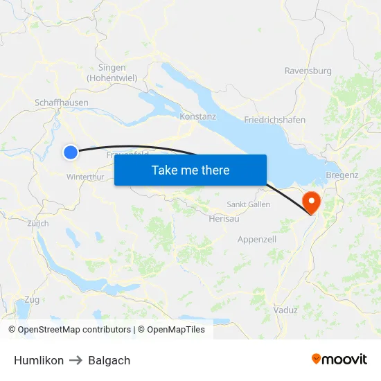 Humlikon to Balgach map