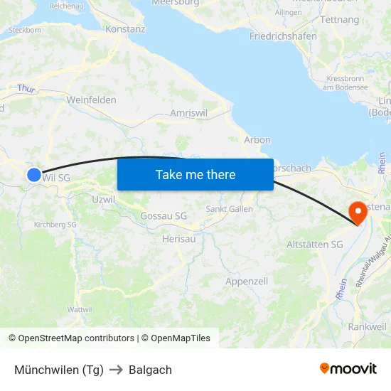 Münchwilen (Tg) to Balgach map