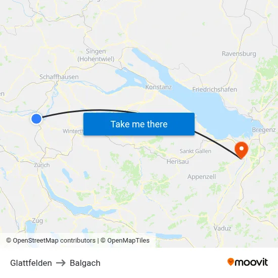 Glattfelden to Balgach map
