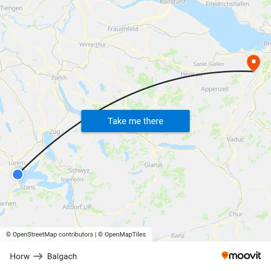 Horw to Balgach map
