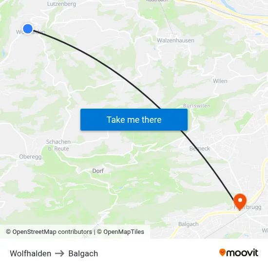 Wolfhalden to Balgach map