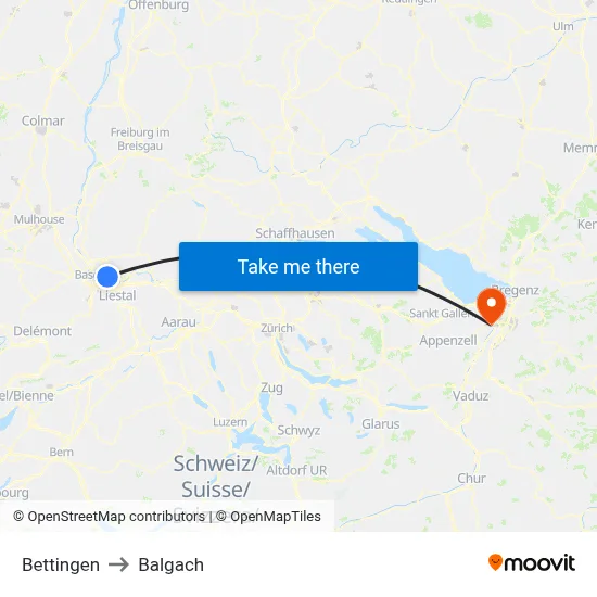 Bettingen to Balgach map