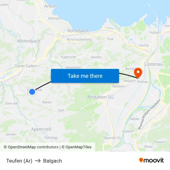Teufen (Ar) to Balgach map