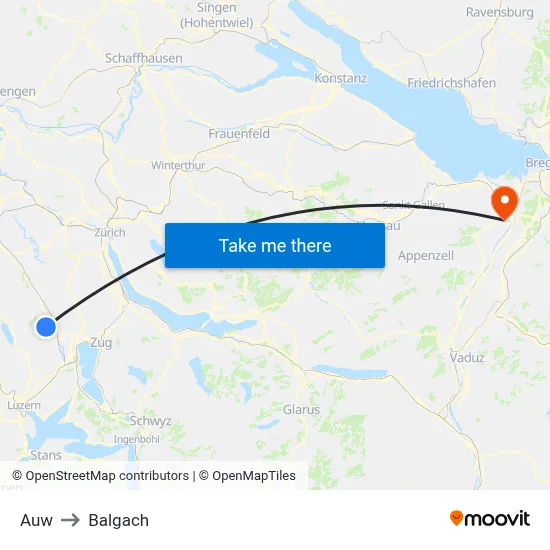Auw to Balgach map