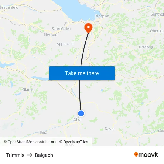 Trimmis to Balgach map