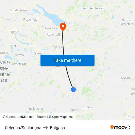 Celerina/Schlarigna to Balgach map