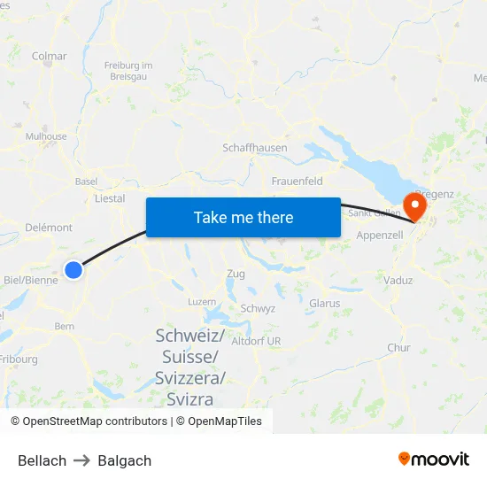 Bellach to Balgach map