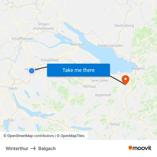 Winterthur to Balgach map