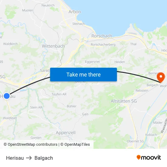 Herisau to Balgach map