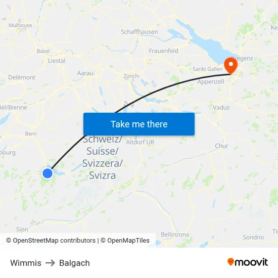 Wimmis to Balgach map