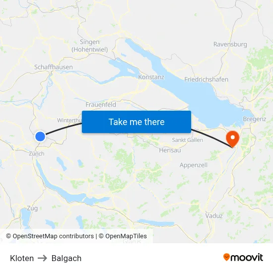 Kloten to Balgach map