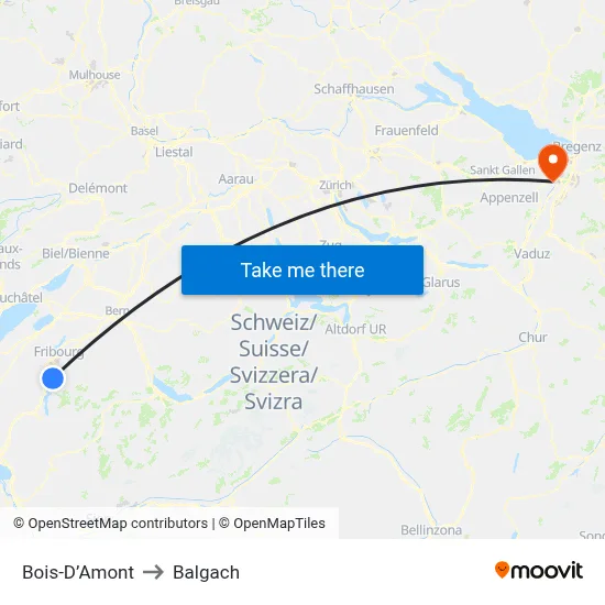 Bois-D’Amont to Balgach map