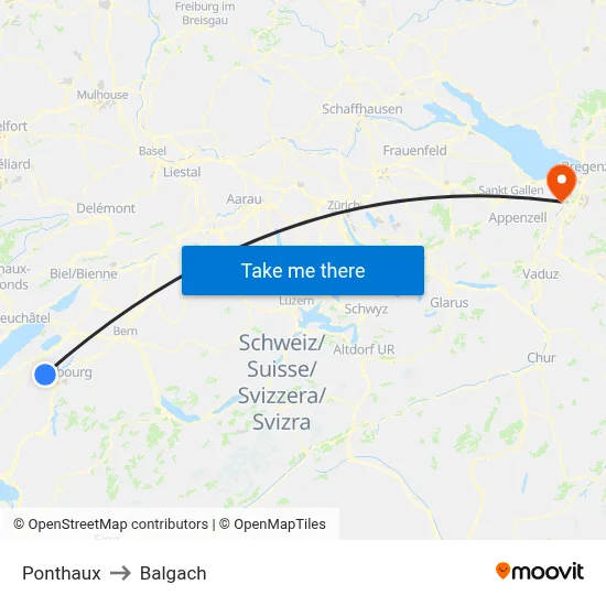 Ponthaux to Balgach map