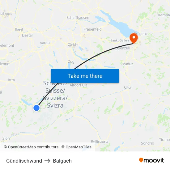 Gündlischwand to Balgach map