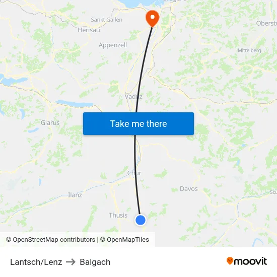 Lantsch/Lenz to Balgach map