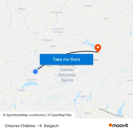 Cheyres-Châbles to Balgach map