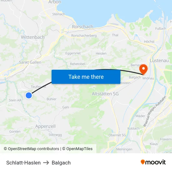 Schlatt-Haslen to Balgach map