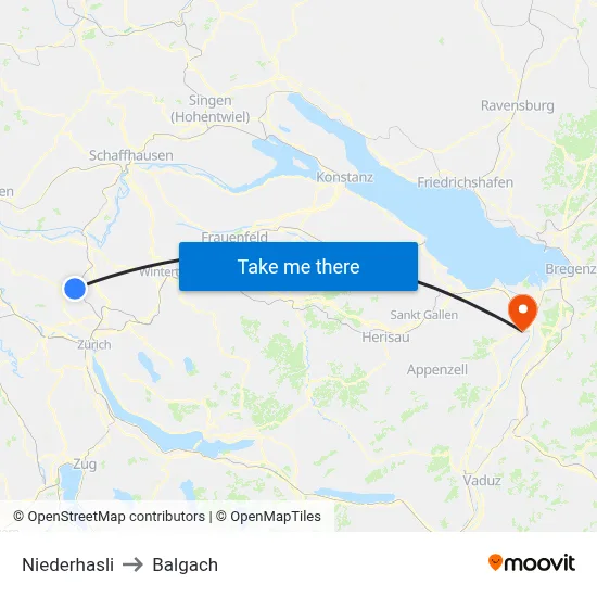 Niederhasli to Balgach map