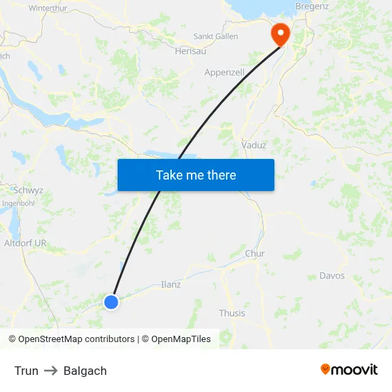 Trun to Balgach map