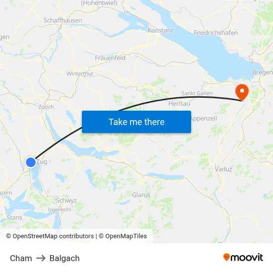 Cham to Balgach map