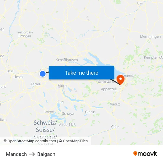 Mandach to Balgach map