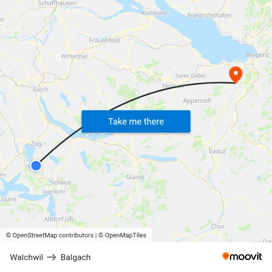 Walchwil to Balgach map