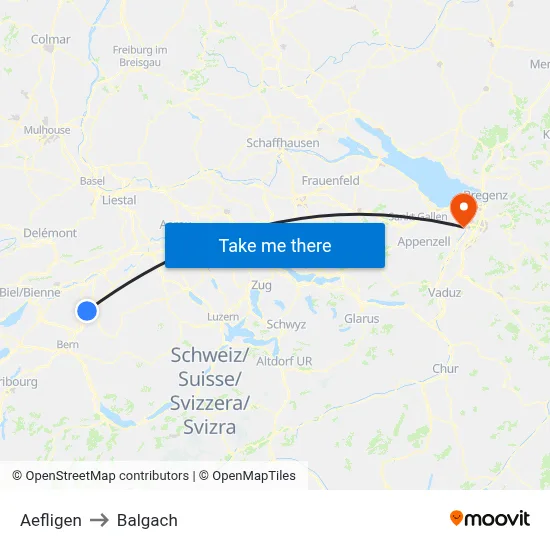 Aefligen to Balgach map