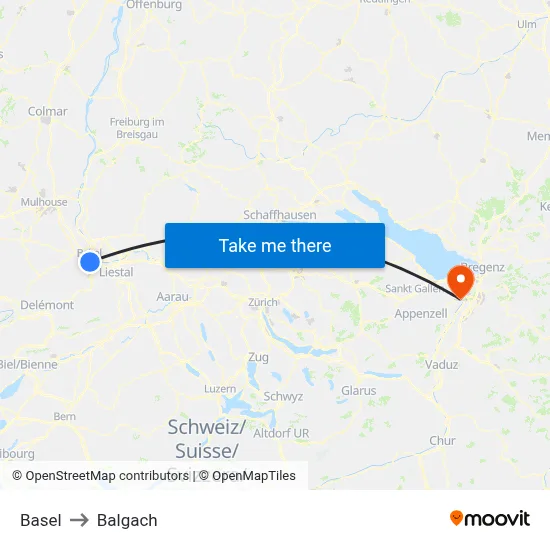 Basel to Balgach map