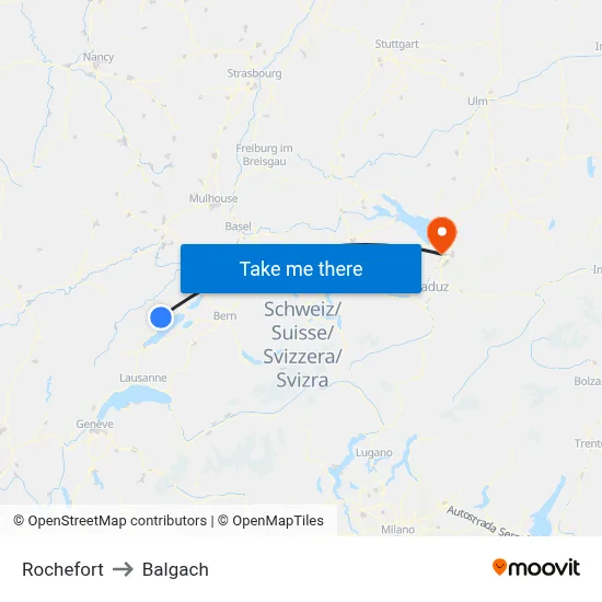 Rochefort to Balgach map