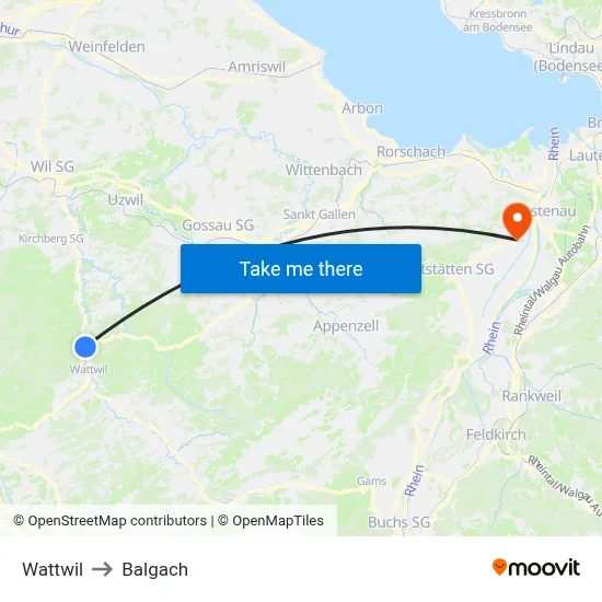 Wattwil to Balgach map