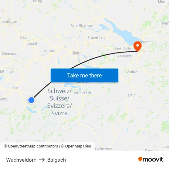 Wachseldorn to Balgach map